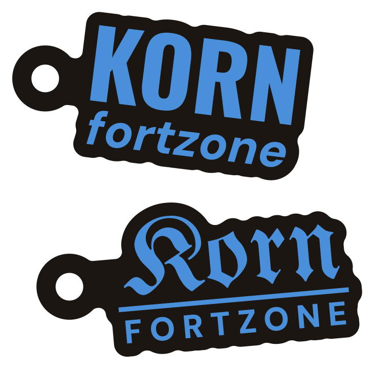 Kornfortzone-Anhänger in Blau, Grotesk und Fraktur