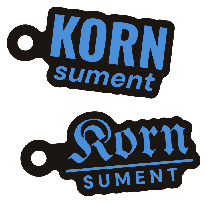 Kornsument-Anhänger in Blau, Grotesk und Fraktur